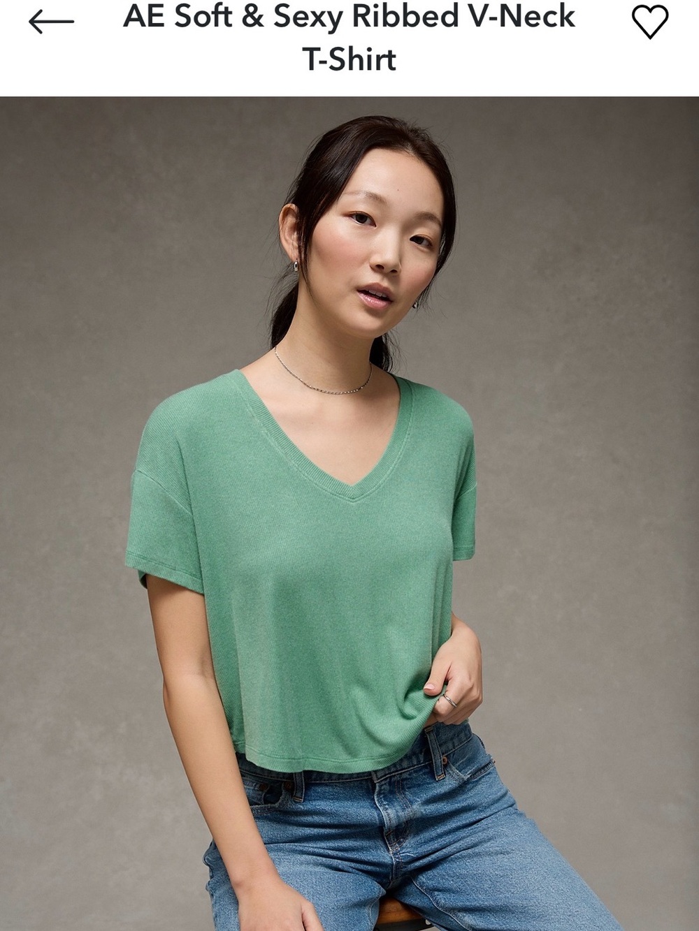American Eagle Outfitters Mint Green Ribbed V-Neck Tee- Size L BNWT